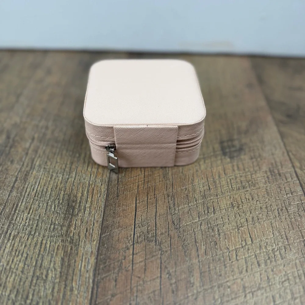 Blush Pink Travel Jewelry Case Organizer Ring Holder Zip Closure